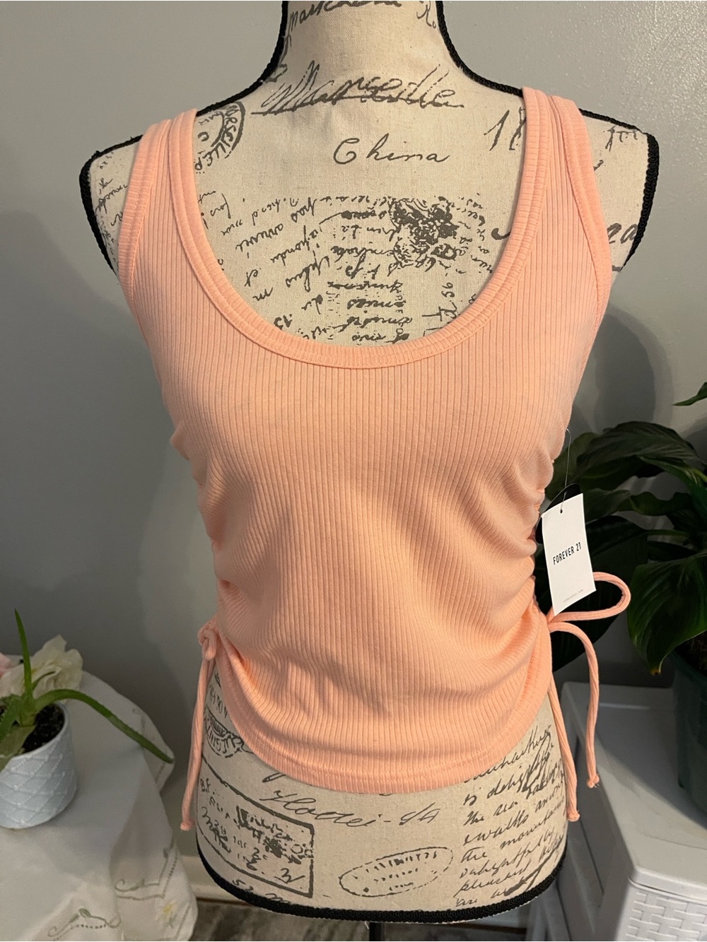 Forever 21 Peach Ribbed Side-Tie Tank Top